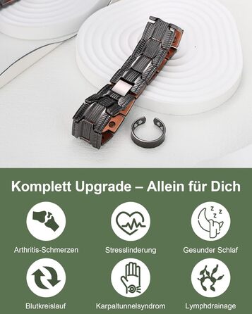 Браслет на зап'ястя MagEnergy для чоловіків з 3 потужними магнітами - Елегантний дизайн, чиста мідь, регульована довжина, чорний браслет-сет
