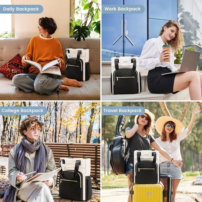LOVEVOOK Рюкзак для ноутбука жіночий Елегантний 15.6 дюймів 2-в-1 Сумка-рюкзак Водонепроникний для дівчат, підлітків з відділенням для ноутбука, жіночий рюкзак, повсякденна сумка для універу, школи, подорожей, роботи, 15.6', Бежевий, Чорний