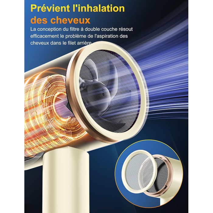 Професійний фен 2400W з іонізацією, складний, для подорожей, з насадкою-дифузором та чохлом (Бежевий)