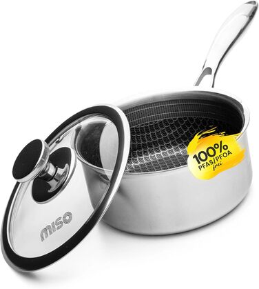 Каструля MISO Diamond Dust з керамічним антипригарним покриттям 16 см (1,6 л) з кришкою – нержавіюча сталь, для індукційних плит та духовки, 100% без PFOA/PFAS, стійка до подряпин