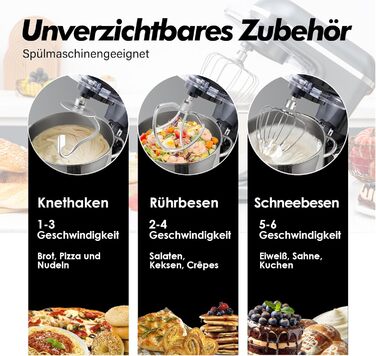 Кухонна машина Küchenmaschine 6.2 л, 1400 Вт, 6 швидкостей, з набором насадок (чорний)