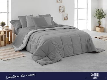 Двостороння ковдра SomniHome для ліжка 150/160 см, мікрофібра, сіра, тепла, легка, 250x260 см, 400 г, преміум-якість