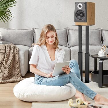 Регульовані підставки для колонок з кабельний-менеджментом, комплект 2 шт, стійки для підлогових динаміків з протиковзаючими килимками EVA, навантаження до 10 кг, 26 x 22 x (42-74.5) см