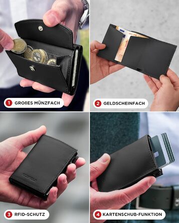 Чоловічий шкіряний гаманець SF SCOFIELD Duality Magflip Slim з монетницею та RFID-захистом, слот на 9-10 карт, Matte Black