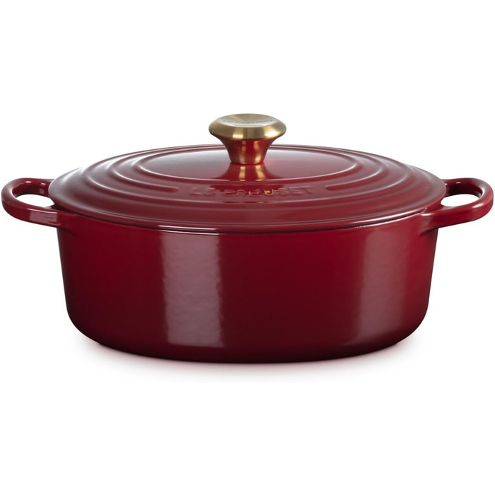 Чавунна овальна каструля Le Creuset Signature з кришкою, 27 см, 4,1 л, для всіх типів плит та індукції, колір Garnet (бордовий), 4,43 кг