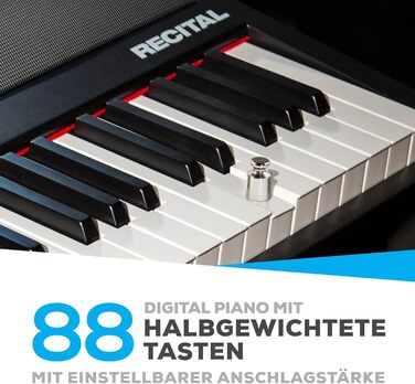 Alesis Recital - Електронне піаніно 88 клавіш для початківців з напівзваженими клавішами, динаміками, 5 преміум-звуками, виходом для навушників та підпискою на уроки гри на піаніно, чорного кольору