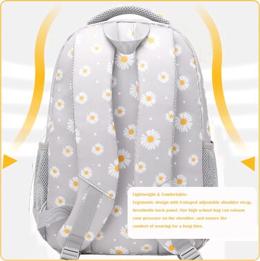 Шкільний рюкзак для дівчаток-підлітків, вінтажний рюкзак-сет, квітковий дизайн, рюкзак для ноутбука, шкільні сумки для жінок, школа, подорожі, з ланч-пакетом та пеналом 3 в 1, сірий
