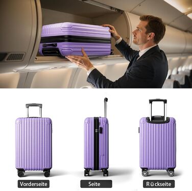 Чемодан 3-в-1, жорсткий корпус, валіза на 4 колесах із замком, ручна валіза, темно-зелений (S, світло-фіолетовий)