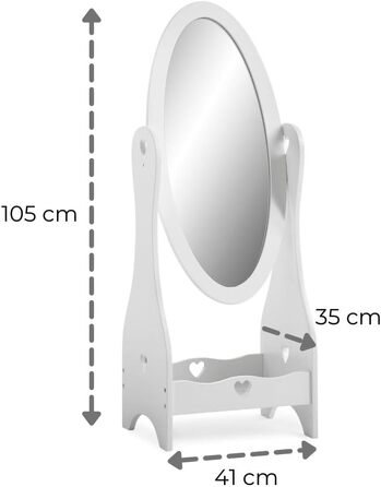 Standing Mirror for Children aged 3-7, Wooden Children's Mirror for Girls' Room, Mirror for Children's Room, Children's Mirror with Storage, Girls' Freestanding Standing Mirror White, Christmas Gifts