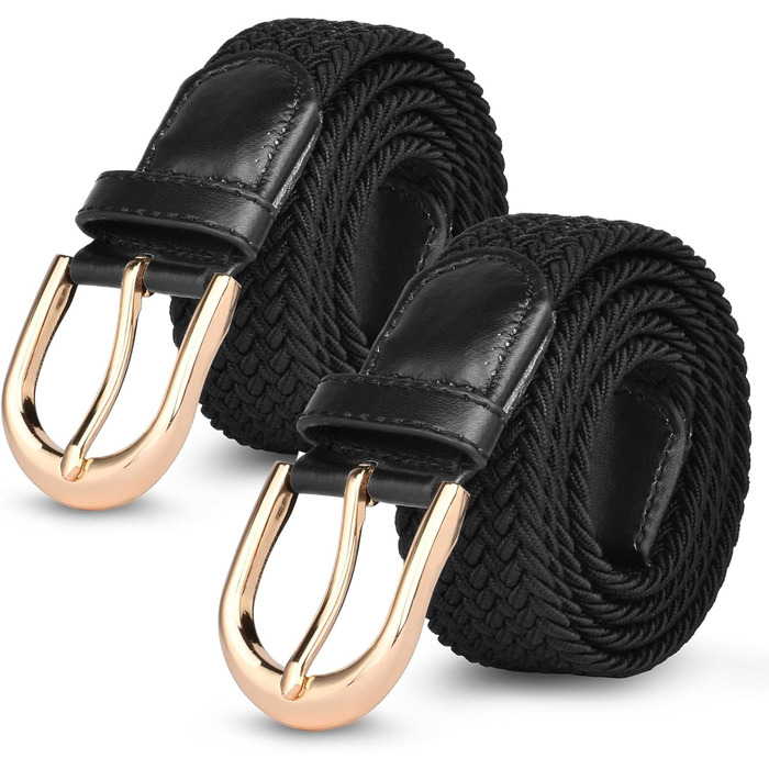 Жіночий та чоловічий тканинний ремінь Flintronic з еластичною плетенкою, ширина 3.3 см, довжина 107 см (для обхвату талії 76-115 см), колір: чорний + золото