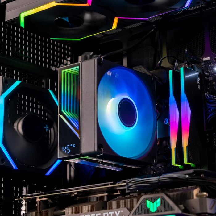 Кулер для CPU Jungle Leopard KF420E з дисплеєм температури, 4 heat pipes, 1800RPM ARGB PWM вентилятор, для LGA 115X/1200/1700/1366/2011/1851, AM4/AM5 (Чорний)