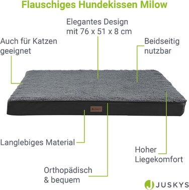 Ортопедичне ліжко для собак Juskys Milow, 76x51 см - м'яке та стабільне, знімний та пральний чохол. Підходить для маленьких собак - сірий колір.