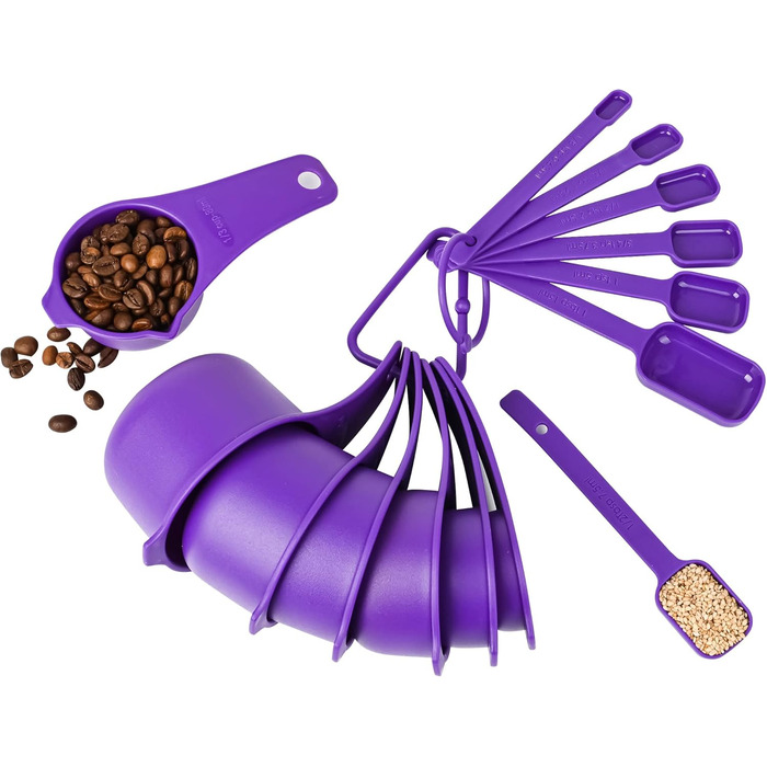 Violetta Measuring Cup and Spoon Set, 15 Pieces, Plastic Measuring Cups, 7 Plastic Measuring Cups and 7 Plastic Measuring Spoons with Leveler, Cute Measuring Cups for Baking and Kitchen