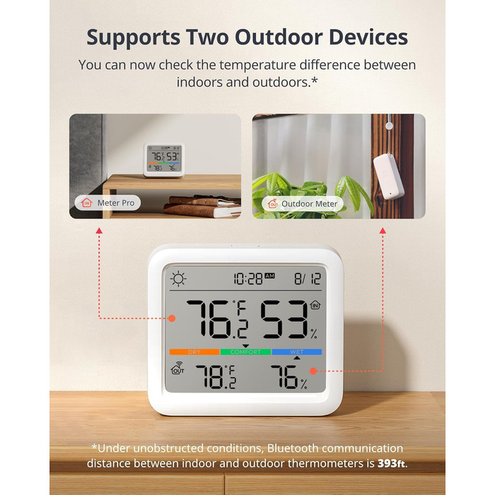 SwitchBot Bluetooth Weather Station with Outdoor Sensor, Hygrometer Thermometer Indoor, Temperature Sensor with Outdoor Thermometer, Time/Date/Weather Forecasts (SwitchBot Hub required) Weather Station (Bluetooth)