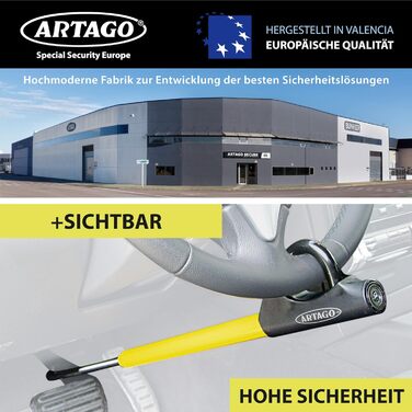 Блокіратор керма ARTAGO 871A/B EASY HOOK, універсальний, протиугінний, для керма та педалі авто, чорний/жовтий
