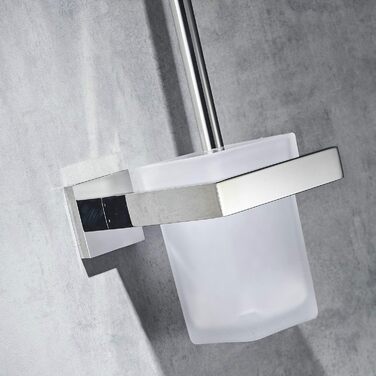 WC brush and holder, wall brush holder, chrome, toilet brush set. Toilet brush set made of 304 stainless steel and frosted glass for bathrooms.