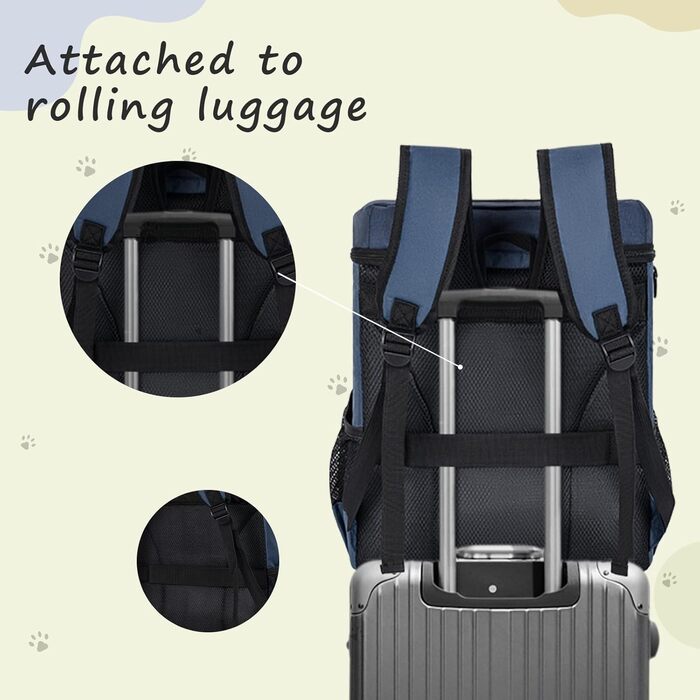 Чемодан-рюкзак для собак Anild: TSA-сертифікований, з 2 контейнерами для корму, 6 силіконових мисок, органайзером. Підходить для подорожей, походів, кемпінгу. Колір: темно-синій