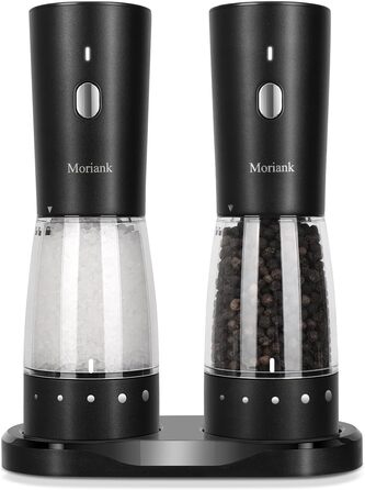 Electric Salt and Pepper Grinder Set of 2, USB Rechargeable Stainless Steel Electric Pepper Grinder with Adjustable Coarseness, Large Capacity, Elegant Storage Base