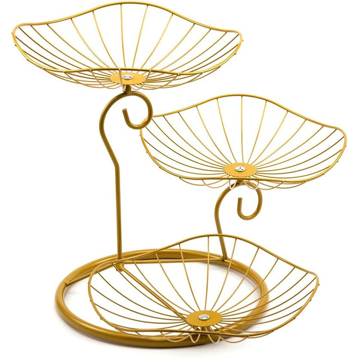 Етажерка для фруктів Evomosa з 3 ярусами: стильна та містка підставка для фруктів, снеків, золотава