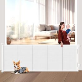 Adjustable Baby Gate with Lock - Expandable Pet Barrier, 150cm Width, 83cm Height, 300cm Total Length (White)