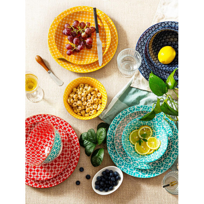 Набір посуду DOWAN: 12-частинний набір керамічного посуду для 4 осіб. Тарілки та супові миски з квітковим візерунком - ідеальний подарунок на новосілля або день народження.