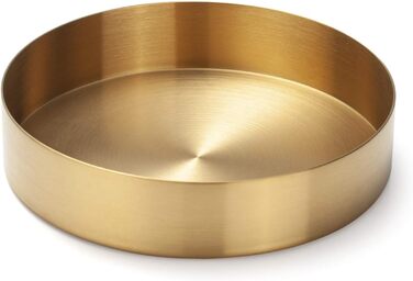 Round Stainless Steel Serving Tray, Gold Jewelry and Makeup Organizer/Candle Tray Gold (14 cm)
