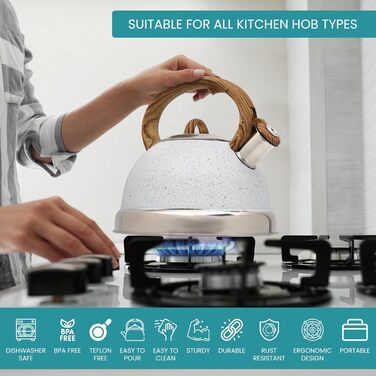 Чайник Belle Vous 3L з текстурованою поверхнею для плити/індукції - нержавіюча сталь, чайник для чаю/кави