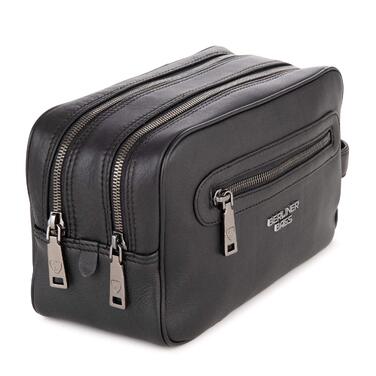Шкіряна косметичка для подорожей Berliner Bags Premium Kulturbeutel Max, велика сумка для гігієнічних засобів з 2 відділеннями, унісекс, чорна
