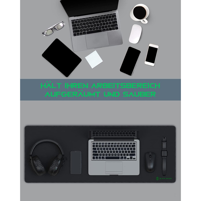 Чорний ігровий килимок Black Shark XL 900x400 мм з вологостійким покриттям та антиковзаючою основою