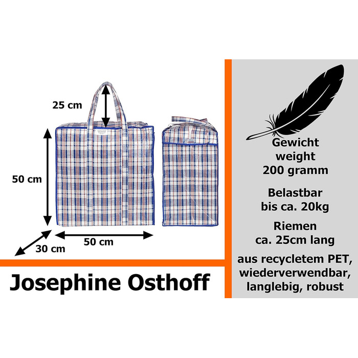 Josephine Osthoff Unisex Heavy-Duty Waterproof Storage Bags, Durable & Versatile, With Zipper for Moving & Shopping, 75L Capacity, Up to 20 kg Load Capacity, Black, Pack of 9 (9 Pieces Blue)