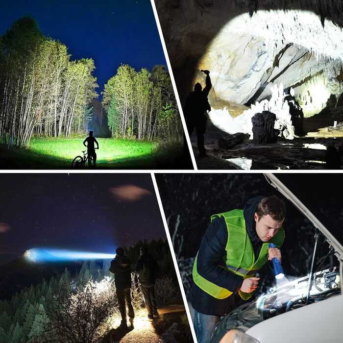 Ліхтарик Blukar LED акумуляторний, надзвичайно яскравий, з регулюванням фокусу, 5 режимів, водонепроникний IP67, для кемпінгу, туризму, риболовлі та надзвичайних ситуацій (Блакитний)