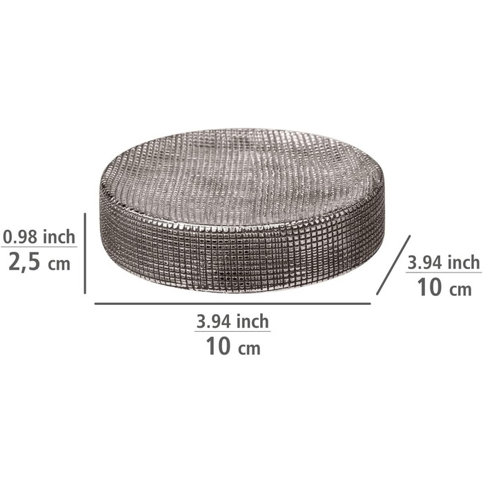 Підставка для мила WENKO Rivara, керамічна мильниця для мила, Ø 10 x 2,5 см, срібна