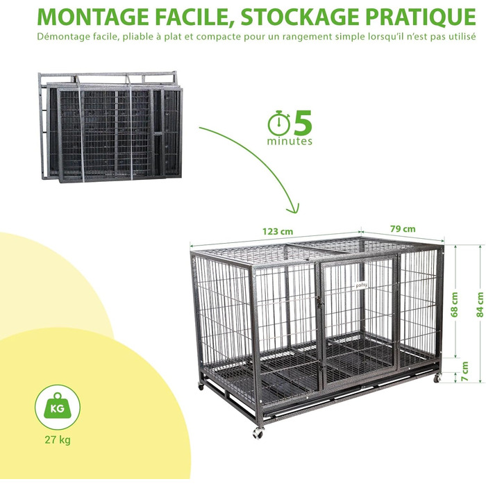 Транспортна переноска для собак Mouvedy XL, 123x79x84 см, переноска для собак для дому та вулиці, 2 двері, висувна підставка, 360° колеса