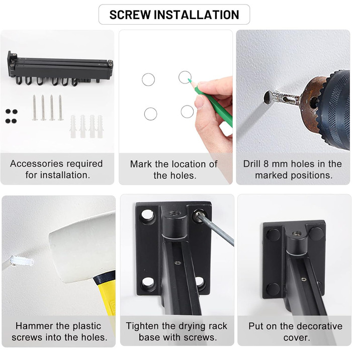 Настінна сушарка для білизни з висувною штангою 120 см, розкладна, з 18 гачками, для балкона, ванної кімнати, спальні, білий колір