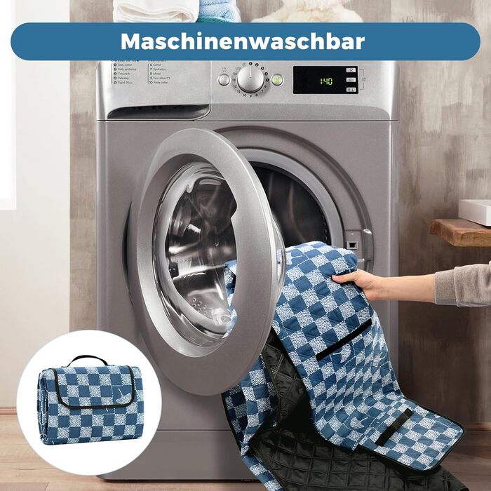 Плед для пікніка Oak & Tea 200x200 см, водонепроникний, ізолюючий, XXL, складний килимок для пляжу та кемпінгу, з міцного Оксфорду (джинсово-синій)