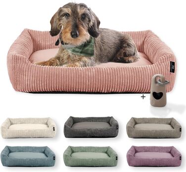 Rohrschneider Washable Dog Bed for Small and Medium-Sized Dogs with Dog Cushion Cord (approx. 70x50 cm) incl. Poop Bags (Powder Pink, Cord Fabric Wide)