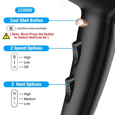 CONFU 2300W Professional Hair Dryer with Ionic Technology - Salon Quality, Diffuser & Styling Nozzle, AC Motor, Fast Drying, 2 Speed & 3 Heat Settings, LED Display, 220V