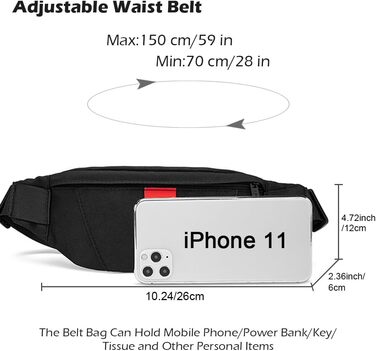 Чоловіча та жіноча поясна сумка-рюкзак, водонепроникна, для спорту, подорожей та активного відпочинку (чорна)