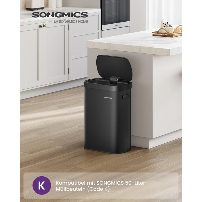 Сміттєвий бак SONGMICS з сенсором 50л, автоматичний, сталевий, чорний - LTB640B02