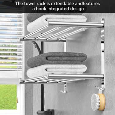Adjustable 17-30 Inch Towel Bar for Bathroom Kitchen Towel Holder Dishcloth Hanger SUS304 Stainless Steel Wall Mount No Drill (Double Layer Towel Holder)