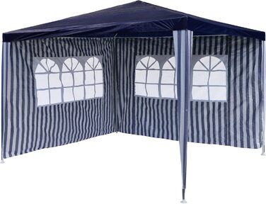 Garden pavilion, 3 x 3 m, waterproof, including 2 side walls each with 3 windows, pegs, guy ropes, corner connectors, material PE tarpaulin 110 g/m², painted metal frame, plug-in system, blue-white