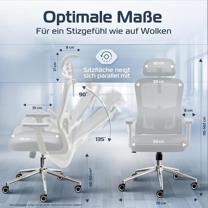 Ергономічне крісло SmartSeat для офісу та дому | Регульоване, 150 кг, Brightseat (кремовий білий)