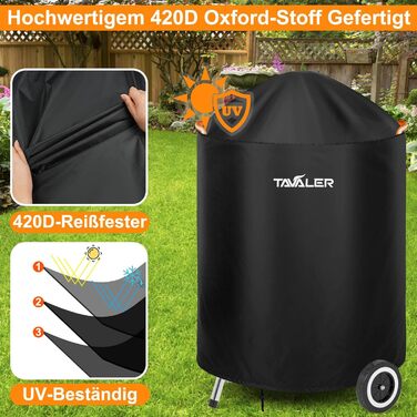 Weatherproof Tavaler BBQ Cover, 420D Oxford Fabric Grill Cover for Weber Kettle Grill 57 cm, Charcoal Grill Cover Hood Grill Waterproof, Tear-Resistant, UV Grill Cover (77 x 90 cm)