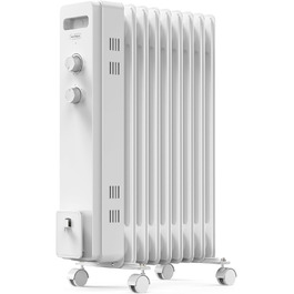 Електричний масляний радіатор VonHaus 2000W з 9 ребрами, 3 режими, термостат, 4 колеса, 1.5м кабель (білий)