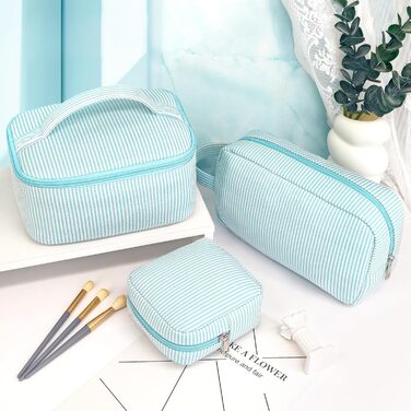 Набір косметичок для жінок: 3 шт. для макіяжу, подорожей та щоденного використання (блакитний)
