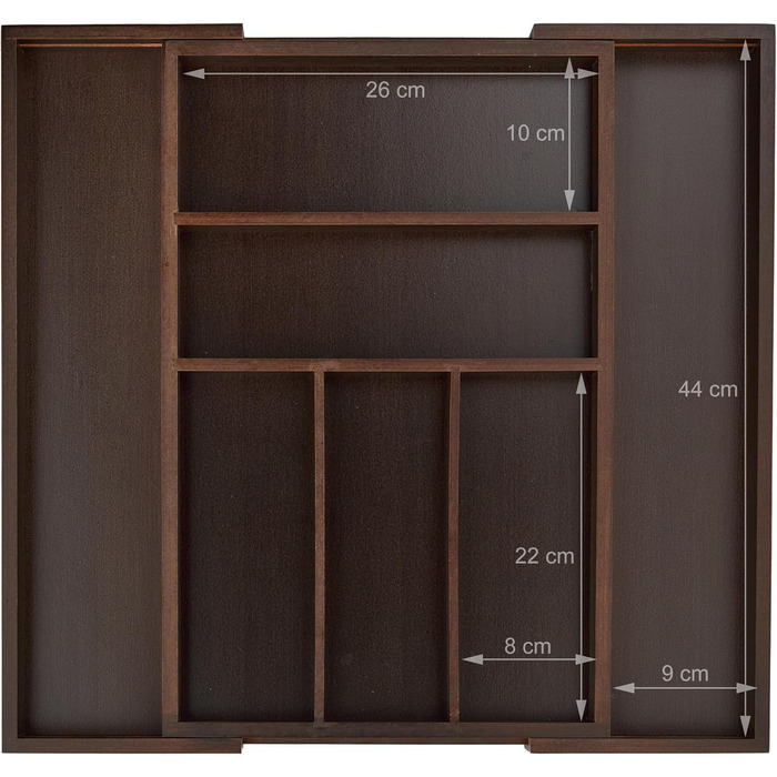 Relaxdays Cutlery Drawer Organizer, Pull-Out, Variable Width, 5-7 Compartments, Bamboo Organizer, HBT: 5x48x46cm, dark brown