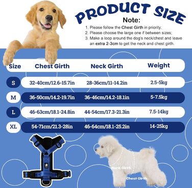 Нашийник для собак Mittel, світловідбиваючий, анти-тяга, з м'якою підкладкою та ручкою, для цуценят та собак середніх розмірів (S, блакитний)