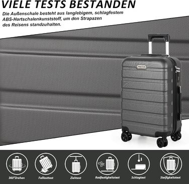 Набір валіз TANTOMI 3 шт., ABS, сірий (20/24/28 дюймів)