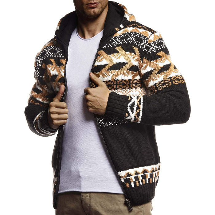 Чоловіча в'язана куртка Leif Nelson з капюшоном, зимова куртка-норевка, чорний колір, артикул LN20756 (XXL)