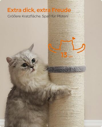 Feandrea Cat Tree, 85 cm tall, scratching post, 13 cm thick trunk, cat tree, scratching trunk for medium and large cats, sisal trunk, with plush ball and bell, Dove Gray PCA041G01